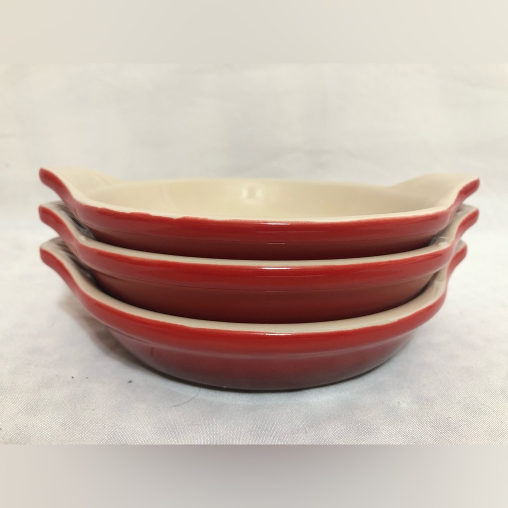 Le Creuset Stoneware Crème Brulée Dish (🥚 Dish) Cerise 🍒- 5.5” Set Of 3